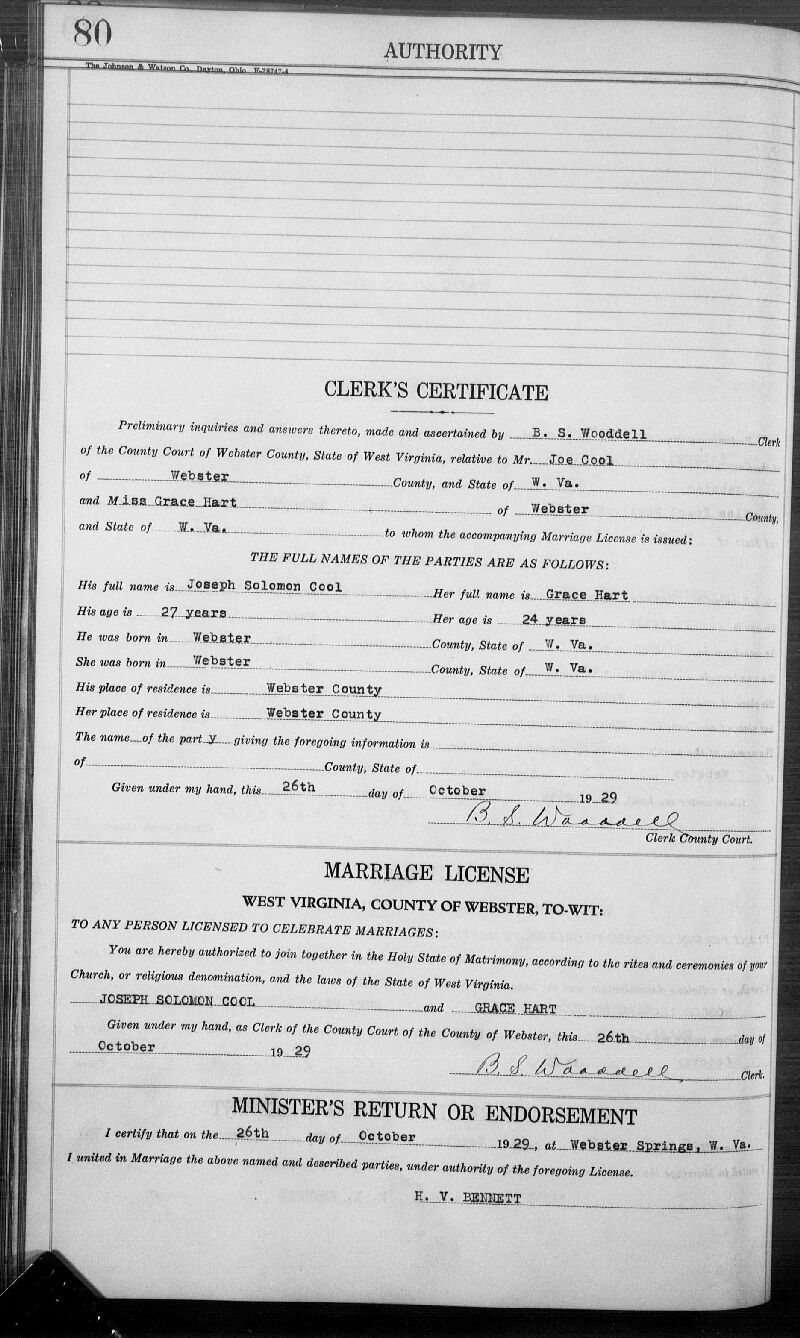 Grace Hart and Joseph Solomon Cool Marriage License
